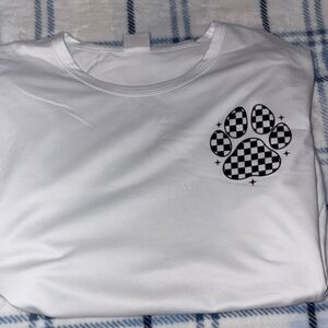 White T-Shirt with Checkered Paw Print